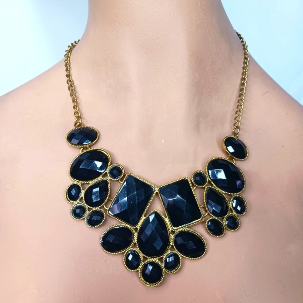 Black Gems with Gold Costume Necklace.